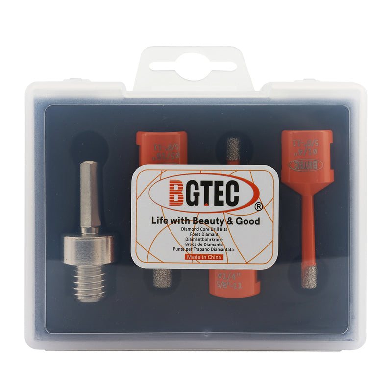 BGTEC Diamond Drill Bit Vacuum Brazed 1set/4pcs Dia6/6/8mm Core Bits+Hex Adapter for Granite Marble Porcelain Tile 5/8"-11 or M14 Thread