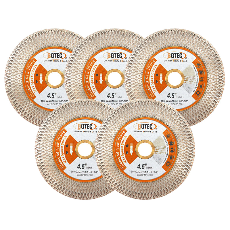 BGTEC Diamond Double-sided X Mesh Saw Blade for Tile Ceramic Marble Stone Dia 4''/4.5''/5'' Bore 22.23mm