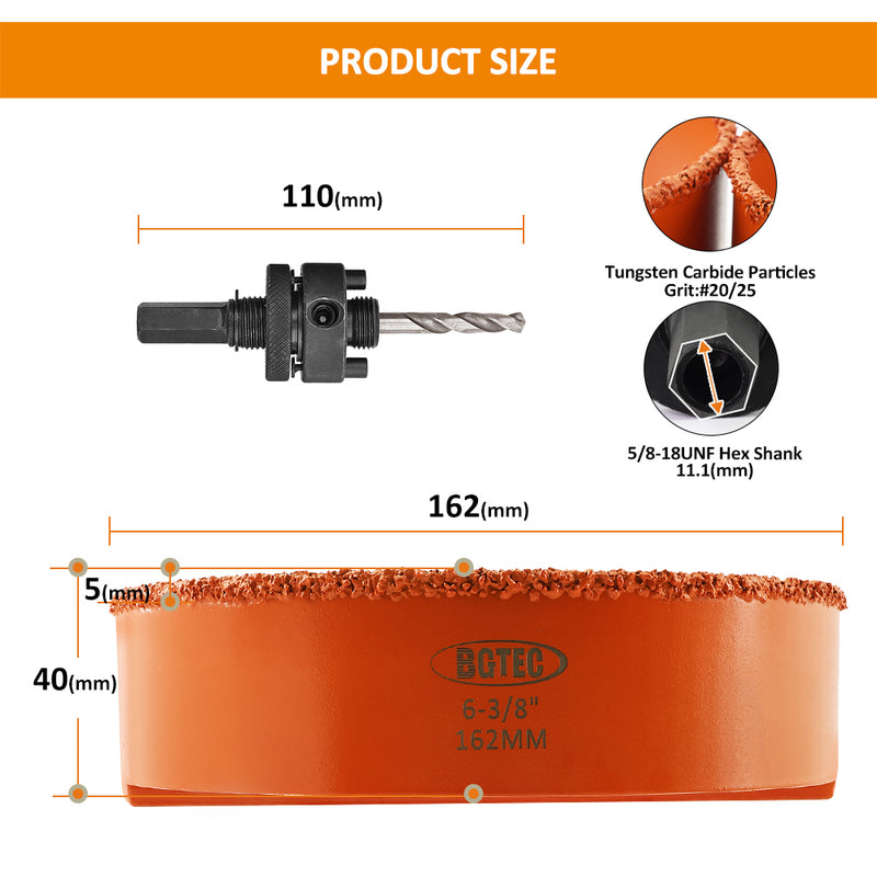 BGTEC Diamond Drill Bit 1pc 110/162mm for Ceramie Tile Granite Marble Vaccum Brazed Hole Saw Hex Shank