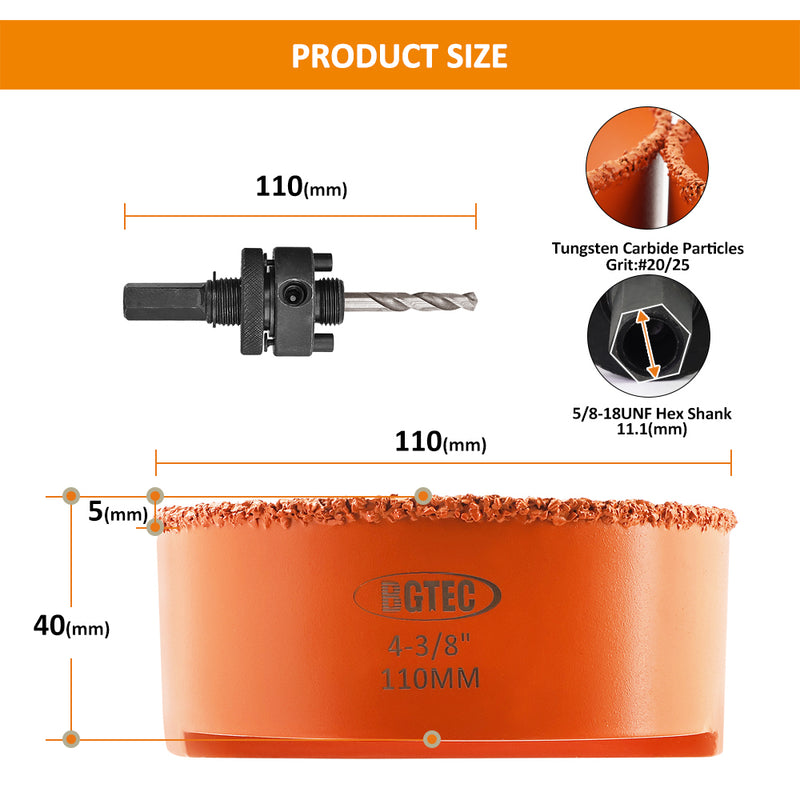 BGTEC Diamond Drill Bit 1pc 110/162mm for Ceramie Tile Granite Marble Vaccum Brazed Hole Saw Hex Shank