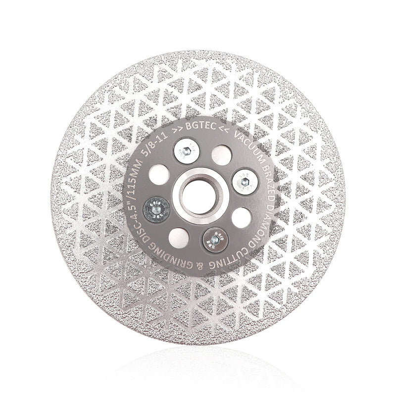 BGTEC Double Sided Vacuum Brazed Diamond Cutting and Grinding Disc with 5/8-11 Thread for Porcelain Tiles Granite Marble Concrete Dia 4''/4.5''/5''