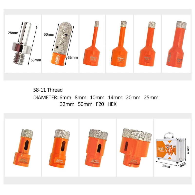 BGTEC Vacuum Brazed Diamond Core Drill Bits Kit with 5/8-11 Thread for Porcelain Tile Ceramic Granite Marble Stone Masonry Brick