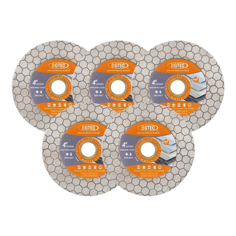 BGTEC Diamond Cutting Grinding Disc Double-sided Saw Blade for for Tile Procelain Ceramic Granite Marble Stone Dia 4"/4.5''/5''