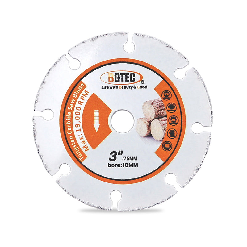 BGTEC Vacuum Brazed Carbide Cut-Off Wheel Blade for Wood Board Gypsum Board Rubber Pipe Plastic Dia 3''/4''/4.5''/5''