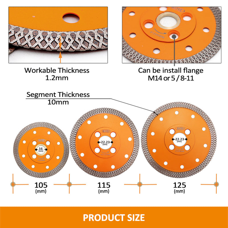 BGTEC Hot Pressed X Mesh Turbo Diamond Saw Blade Cutting Disc for Ceramic Tile Marble Granite Size 4''/4.5''/5'' Bore 22.23MM