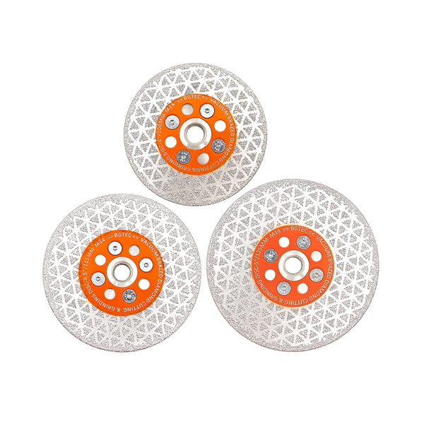 BGTEC Double Sided Vacuum Brazed Diamond Cutting and Grinding Disc 4''/4.5''/5'' with M14 Thread for Porcelain Tiles Granite Marble Concrete