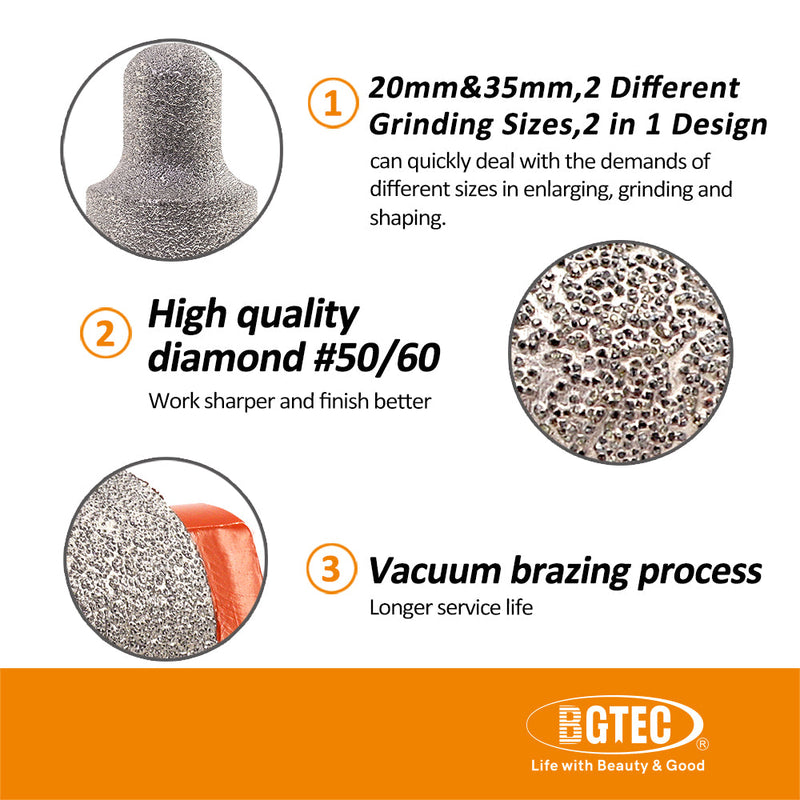 BGTEC Diamond Milling Bits Finger Bits 1pc Dia 20-35mm Polishing Tile Ceramic Granite Marble Angle Grinder Hole Saw with 5/8"-11 Thread