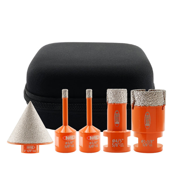 BGTEC Diamond Core Bit 5pcs/set 6/6/20/25mm Drilling Bit+50mm Chamfer Ceramic Tile Granite Marble Hole Saw 5/8-11