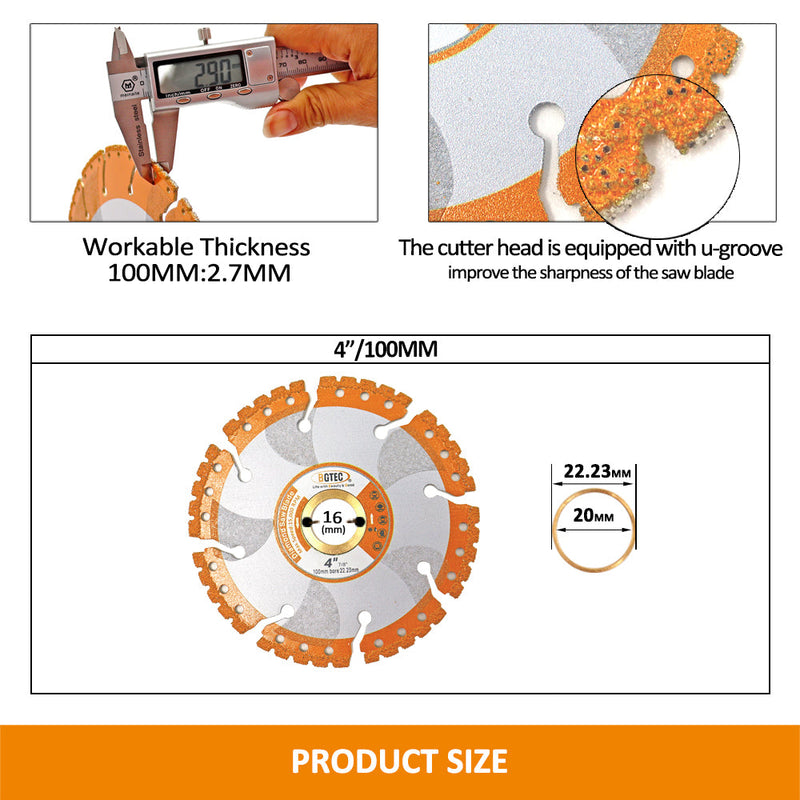 BGTEC All-Purpose Diamond Saw Blade, 4'' 4.5'' 5'' 7'' 9'' Vacuum Brazed Heavy Duty Cutting Disc for Rebar Sheet Metal Angle Iron Stainless Steel