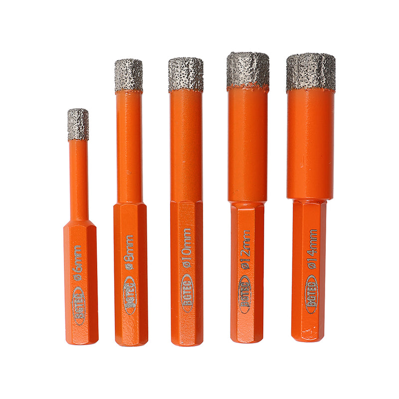 BGTEC Dry Diamond Drill Bits with Hex Shank for Granite Marble Porcelain Tile Ceramic Dia 6/8/10/12/14mm