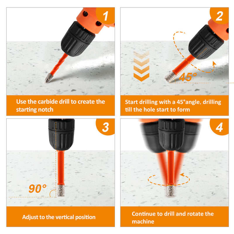 BGTEC 6/6/8/10mm Diamond Drill Bits+ 6mm Cross Hole Opener Positioning Hex Quick-Fit Shank Ceramic Marble Drilling Core Bits