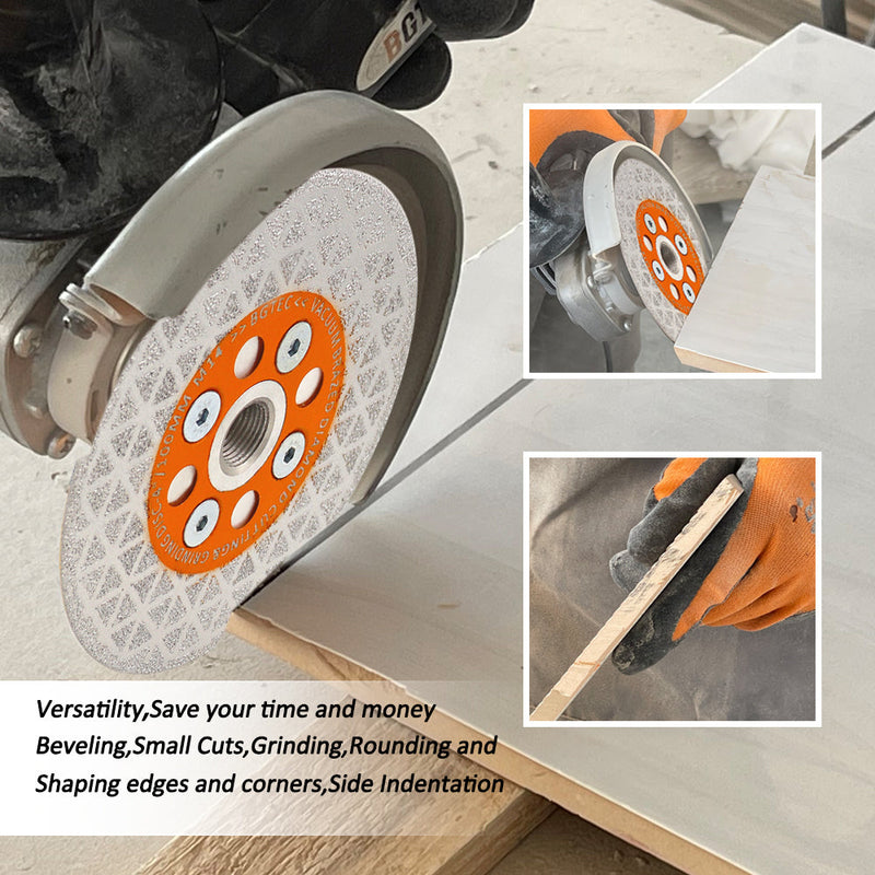 BGTEC Double Sided Vacuum Brazed Diamond Cutting and Grinding Disc 4''/4.5''/5'' with M14 Thread for Porcelain Tiles Granite Marble Concrete