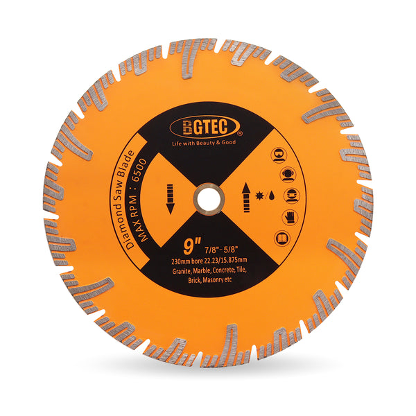 BGTEC 1pc 230mm Diamond Cutting Disc with Portection Teeth for Granite Marble Concrete Masonry