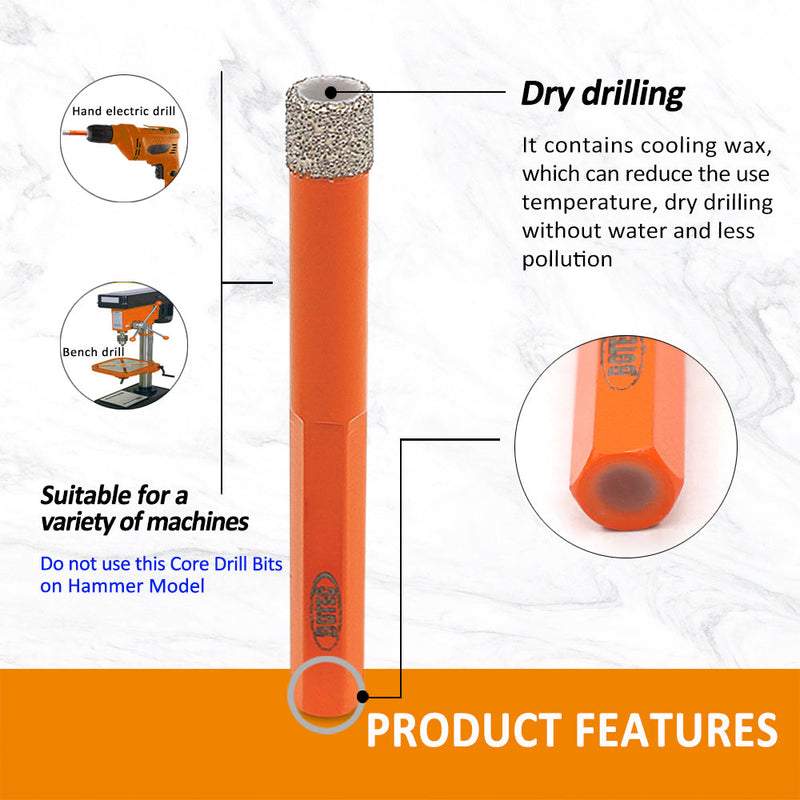 BGTEC Dry Diamond Drill Bits with Hex Shank for Granite Marble Porcelain Tile Ceramic Dia 6/8/10/12/14mm