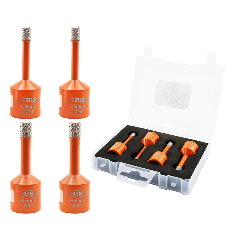 BGTEC Diamond Drill Bit Vacuum Brazed 1set/4pcs Dia 6/6/8/8mm Core Bits for Granite Marble Porcelain Tile Hole Saw M14 Thread