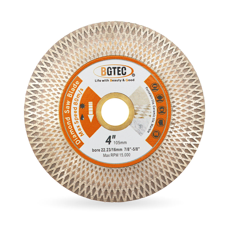 BGTEC Diamond Double-sided X Mesh Saw Blade for Tile Ceramic Marble Stone Dia 4''/4.5''/5'' Bore 22.23mm