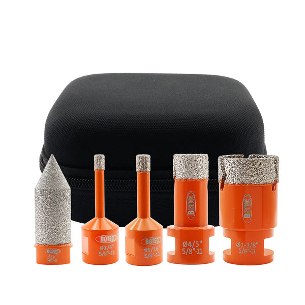 BGTEC Diamond Core Bit 5pcs/set 6/6/20/25mm Drilling+20mm Chamfer Finger Bit 5/8-11 Porcelain Marble Granite Vacuum Brazed Hole Saw