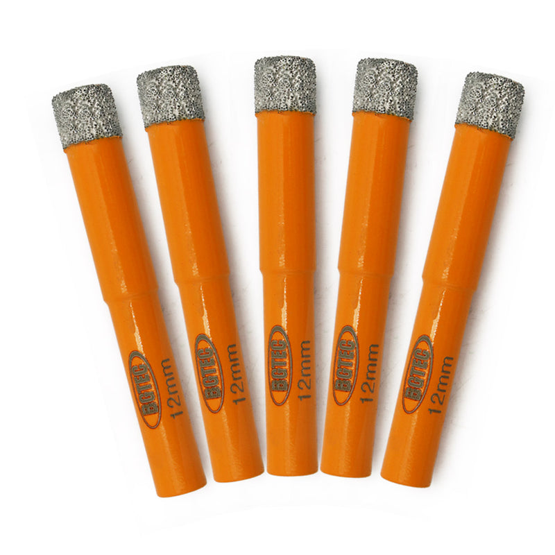 BGTEC Round Shank Dry Brilling Bits for Porcelain Tile Ceramic Marble Brick 5pcs 6/8/10/12/14mm