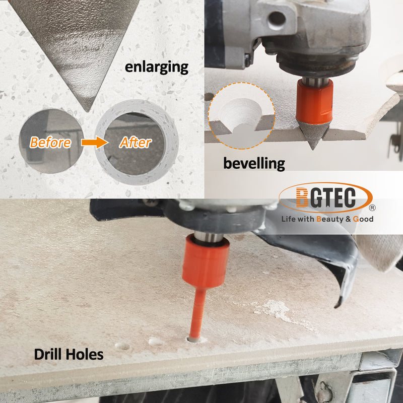 BGTEC Diamond Drill Bit 1set/4pcs Dia 6/8/8mm Core Bits+20mm Chamfer Bit for Granite Marble Porcelain Tile Vacuum Brazed Hole Saw