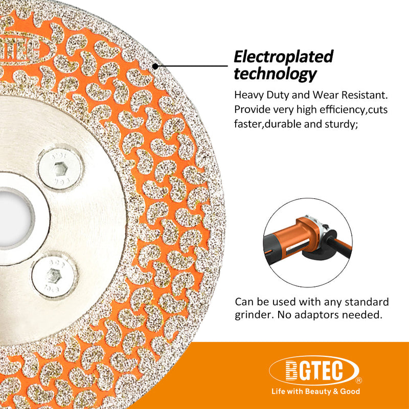 BGTEC Electroplated Single Side Coated Diamond Blade with 5/8-11 or M14 Flange for Granite Marble Size 4''/4.5''/5''/7''/9'