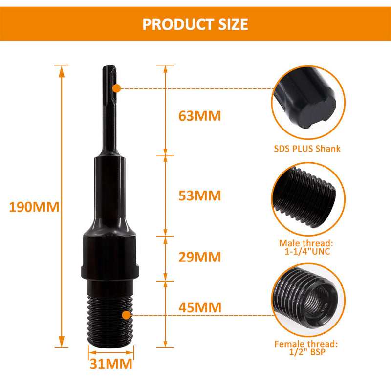 BGTEC 1pc Electric Drill Adapter 1 1/4"-7 UNC Male Thread to SDS PLUS or MAX Shank Add Inner 1/2" BSP Thread Convertor Connector