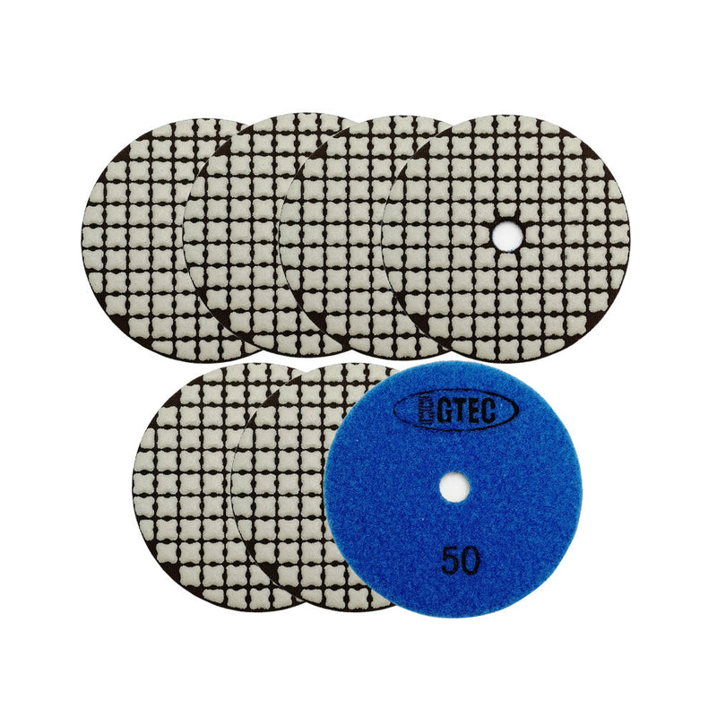 BGTEC 4 Inch Dry Diamond Polishing Pads Set, Pads Kit Grit 30 to Grit 3000 for Granite Marble Stone Quartz Tiles Concrete Floor Edges Countertop Polishing