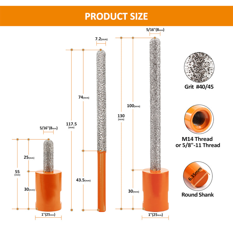 BGTEC Finger Milling Bits 1/2pcs Martar Masonry Brick Vacuum Brazed  Hole Saw M14 or 5/8-11 or Round Thread