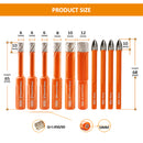 BGTEC Diamond Drill Bits 10pcs/Box 6/8/10/12mm Core Bit+6mm Cross Hole Opener for Ceramic Tile Brick Wood Glass PVC Hole Saw Set Triangle Shank
