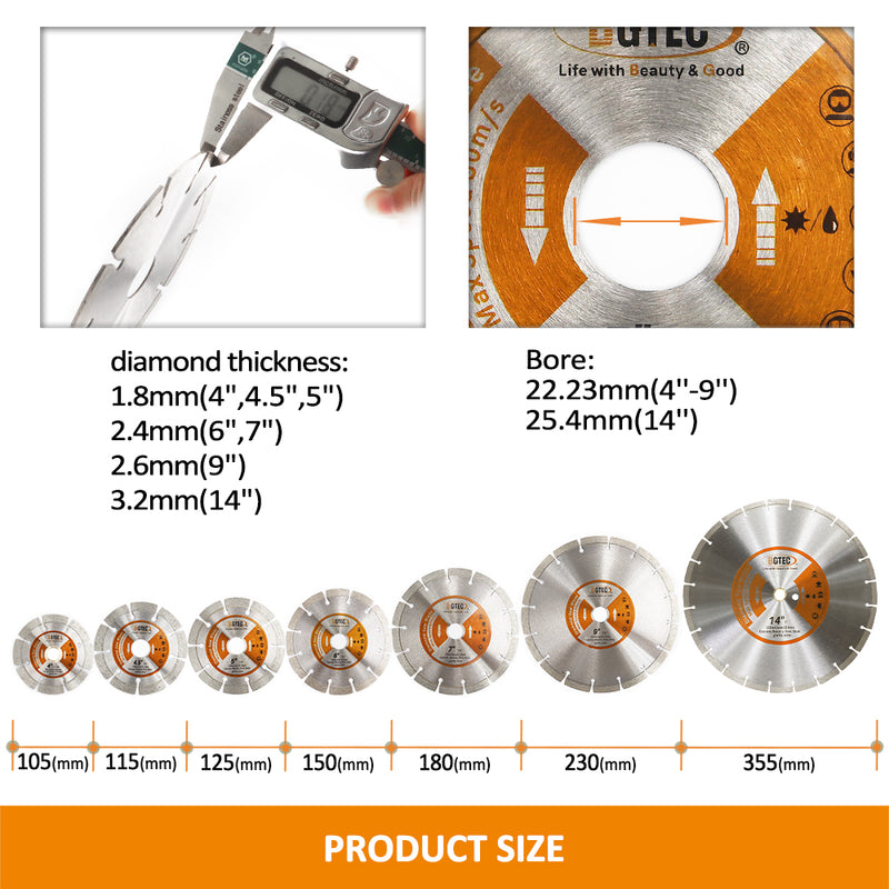 Diamond Saw Blades 4''-14" Cutting Concrete Granite Marble Porcelain