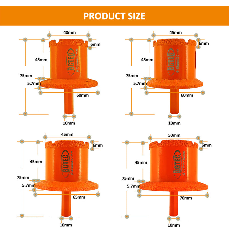 BGTEC Vacuum Brazed Diamond Water Sink Dill Bits for Ceramic Marble Granite Tile Countertop Grinder Drilling Crowns