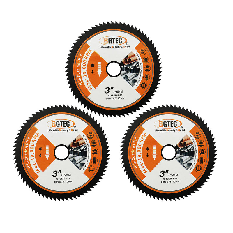 BGTEC HSS Cutting Disc 1/2/3/4/5/10pcs 75mm/3" for Soft Metal Copper Aluminum Wood PVC Plastic Fiberglass Saw Blade