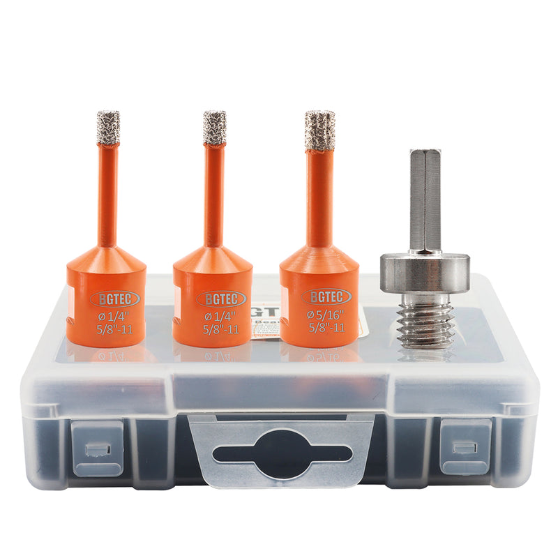 BGTEC Diamond Drill Bit Vacuum Brazed 1set/4pcs Dia6/6/8mm Core Bits+Hex Adapter for Granite Marble Porcelain Tile 5/8"-11 or M14 Thread