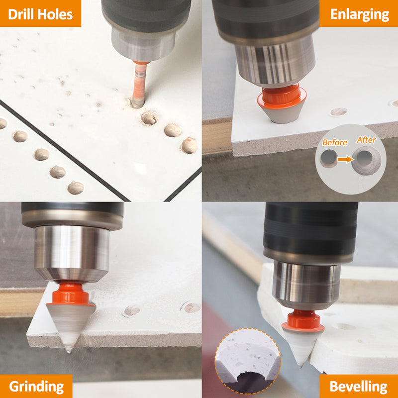 BGTEC Diamond Dry Drilling Bits 4pcs/set 6/6/6mm Core Bits+20mm Chamfer Bit for Marble Granite Porcelain Ceramic Tile Quick-Fit Shank