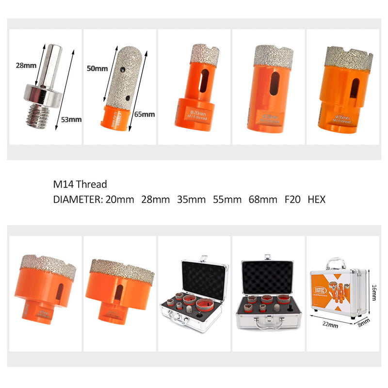 BGTEC Vacuum Brazed Diamond Core Drill Bits Kit with M14 Thread for Porcelain Tile Ceramic Granite Marble Stone Masonry Brick