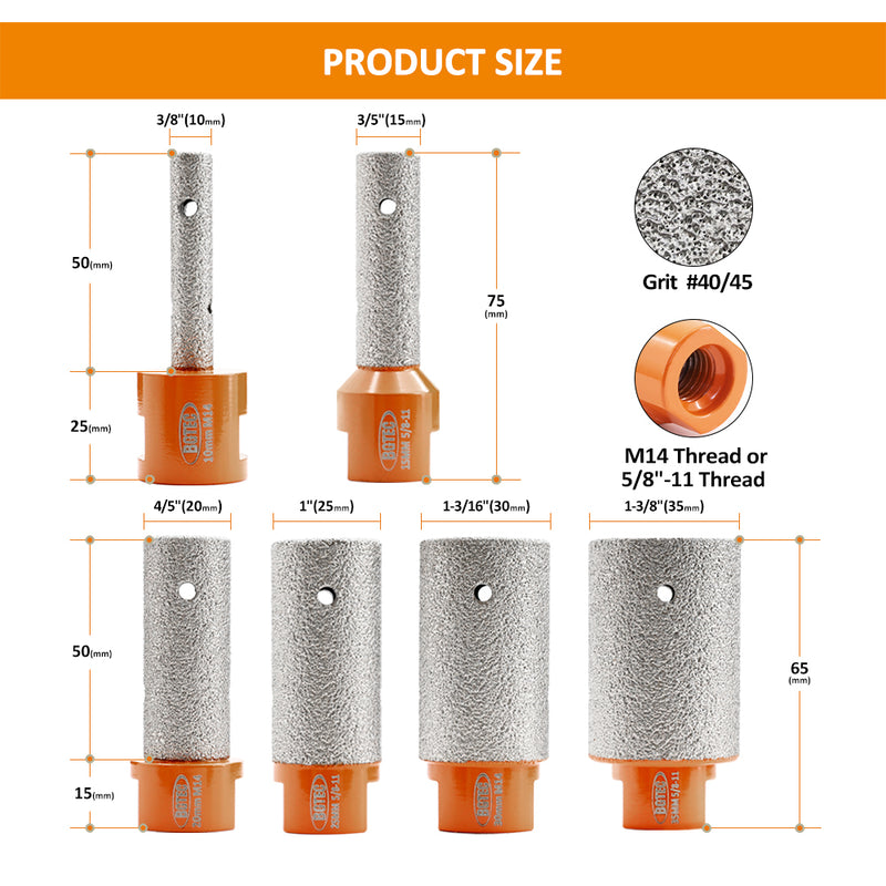 BGTEC Diamond Finger Milling Bits 1/2pcs 10/15/20/25/30/35mm M14 or 5/8-11 Enlarging Shaping Trimming in Tile Porcelain Ceramic Granite Marble