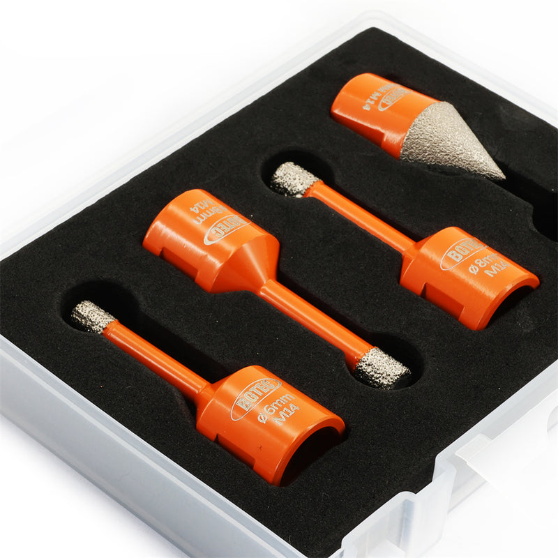 BGTEC Diamond Drill Bit 1set/4pcs Dia 6/8/8mm Core Bits+20mm Chamfer Bit for Granite Marble Porcelain Tile Vacuum Brazed Hole Saw