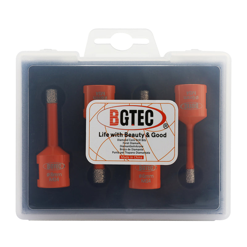 BGTEC Diamond Drill Bit Vacuum Brazed 1set/4pcs Dia 6/6/8/8mm Core Bits for Granite Marble Porcelain Tile Hole Saw M14 Thread