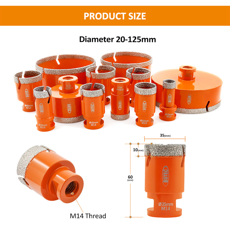 BGTEC Diamond Core Bit 1pc 20-125mm Porcelain Tile Ceramic Marble Granite Vacuum Brazed Drilling Bit M14 Thread