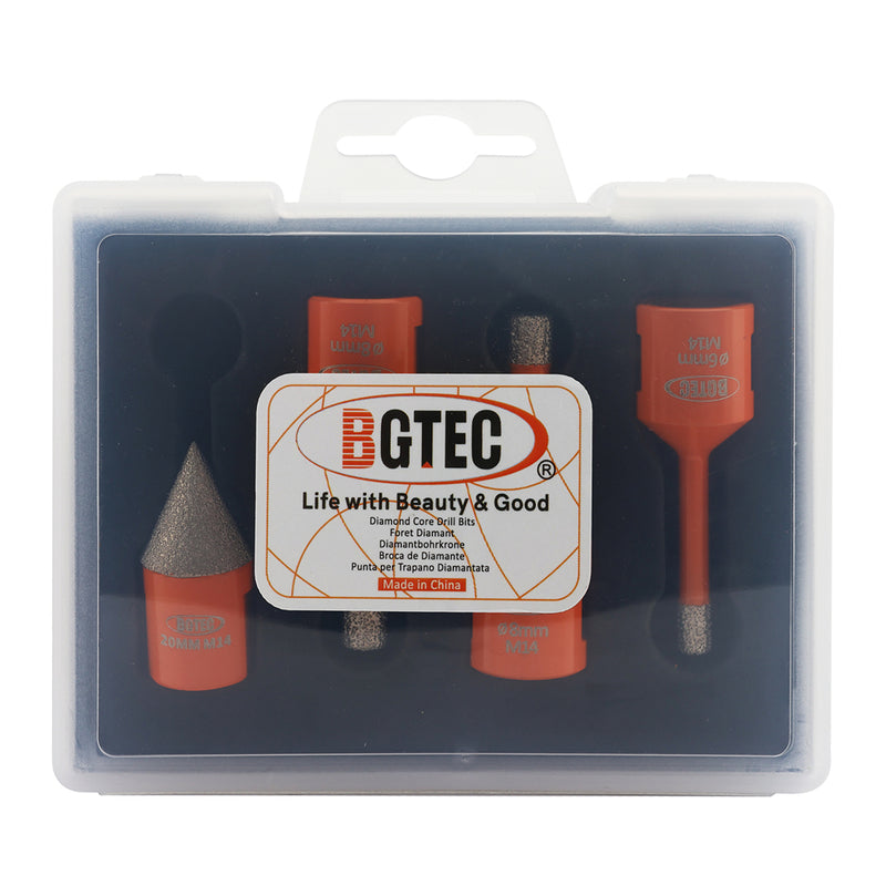 BGTEC Diamond Drill Bit 1set/4pcs Dia 6/8/8mm Core Bits+20mm Chamfer Bit for Granite Marble Porcelain Tile Vacuum Brazed Hole Saw