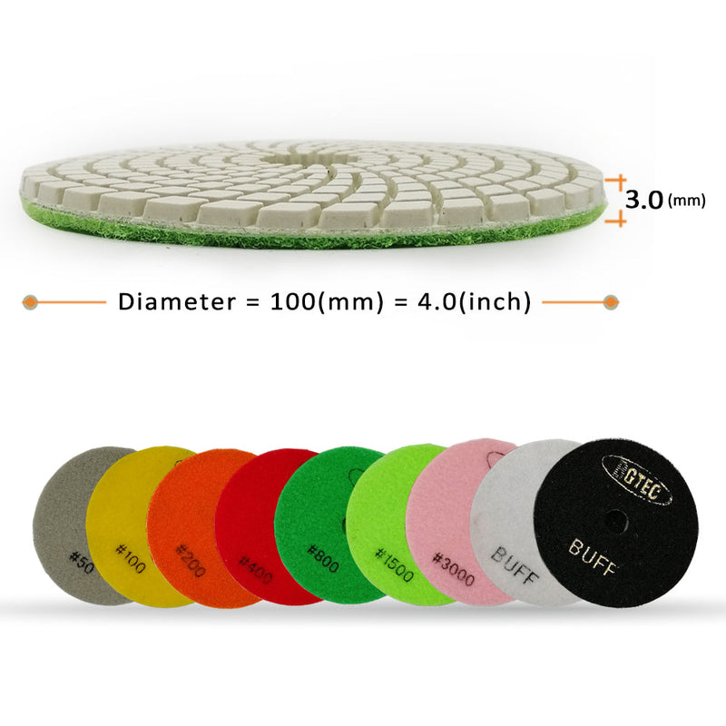 BGTEC 4 Inch Wet Diamond Polishing Pads Set for Granite Marble Stone Quartz Tiles