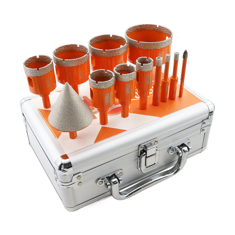 BGTEC Diamond Core Drill Bit 12PCS/Set 11pcs core bits+50mm Chamfer Porcelain Ceramic Tile Marble Granite Hole Saw