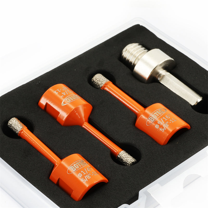 BGTEC Diamond Drill Bit Vacuum Brazed 1set/4pcs Dia6/6/8mm Core Bits+Hex Adapter for Granite Marble Porcelain Tile 5/8"-11 or M14 Thread