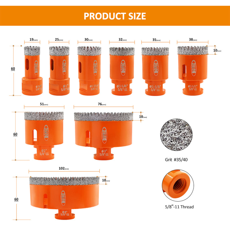 Diamond Drilling Core Bits 19-102mm 5/8-11 Thread For Porcelain Tile Hole Saw