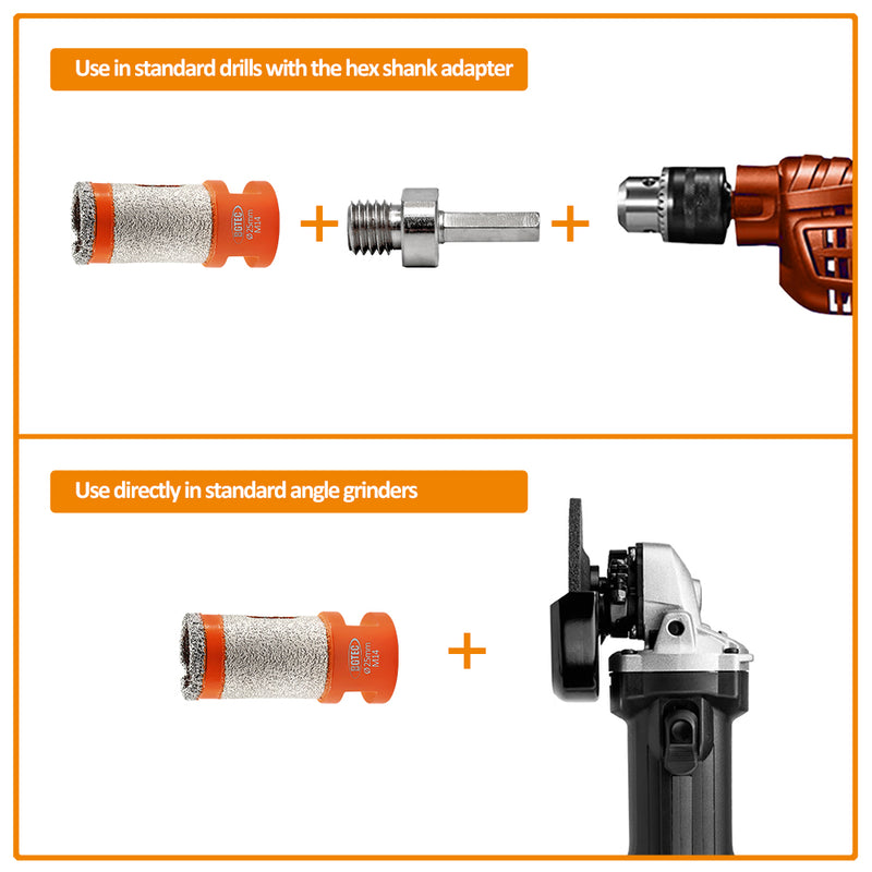 BGTEC Diamond Chamfer Milling Finger Bits 3pcs Drilling Finger Bit+2"Chamfer+Hex Adapter Marble Porcelain Hole Saw M14 or 5/8-11 Thread