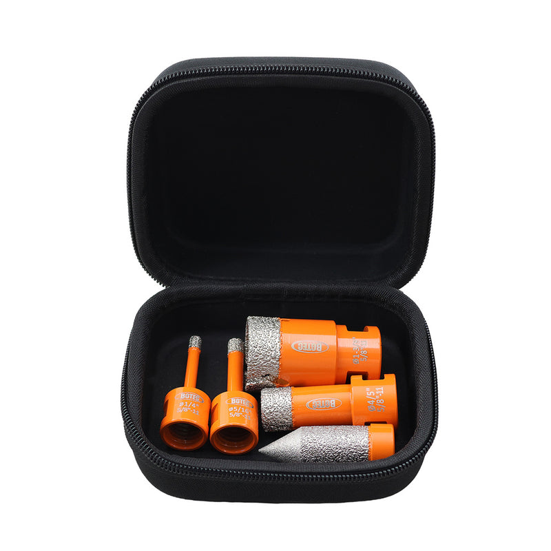 BGTEC Diamond Core Bit 5pcs/set 6/6/20/25mm Drilling+20mm Chamfer Finger Bit 5/8-11 Porcelain Marble Granite Vacuum Brazed Hole Saw