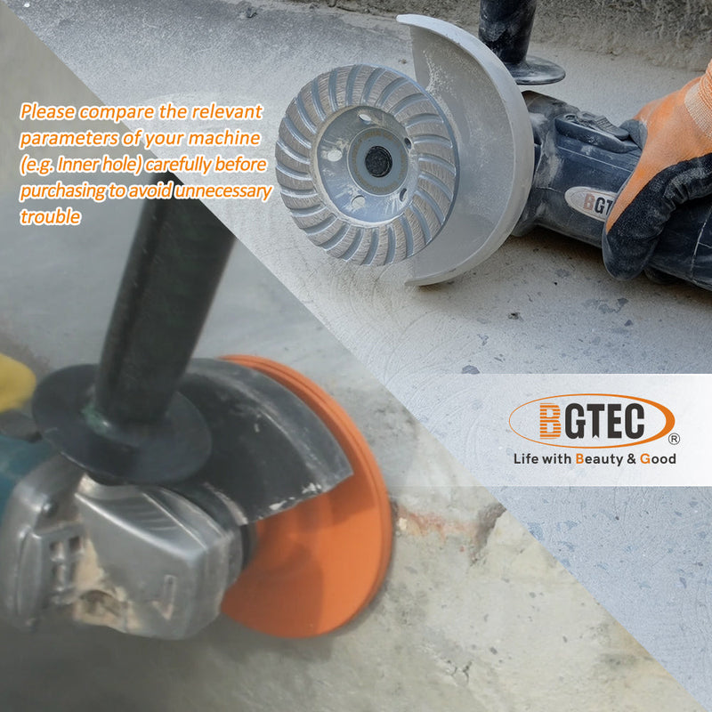 BGTEC Turbo Row Concrete Diamond Grinder Disc 4''/4.5''/5''/7'' with 5/8-11 Thread  for Angle Grinder Concrete Granite Stone Marble Masonry