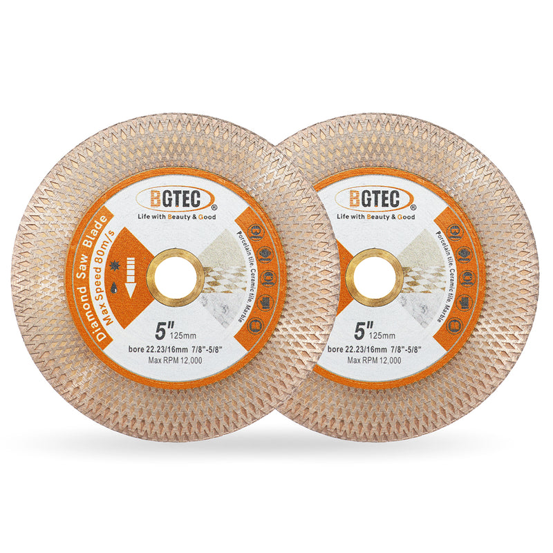 BGTEC Diamond Double-sided X Mesh Saw Blade for Tile Ceramic Marble Stone Dia 4''/4.5''/5'' Bore 22.23mm