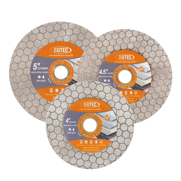 BGTEC Diamond Cutting Grinding Disc Double-sided Saw Blade for for Tile Procelain Ceramic Granite Marble Stone Dia 4"/4.5''/5''