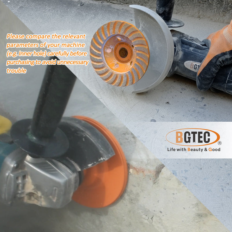 BGTEC Diamond Turbo Row Grinding Cup Wheel for Polishing Concrete Marble Granite Stone Grinder Plate Dia 4''/4.5''/5''/7"