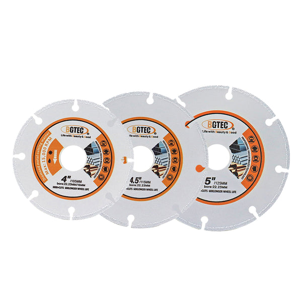 BGTEC Vacuum Brazed Cut-Off Wheel Diamond Blade for Cutting Carbide Metal Alloys Iron Stainless Steel Dia 4''/4.5''/5''